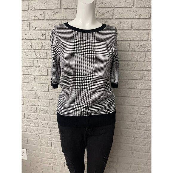Premise Black White Houndstooth Pattern Knit Sweater Size M - Picture 1 of 8